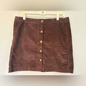 Brown Button-Front Corduroy Mini Skirt